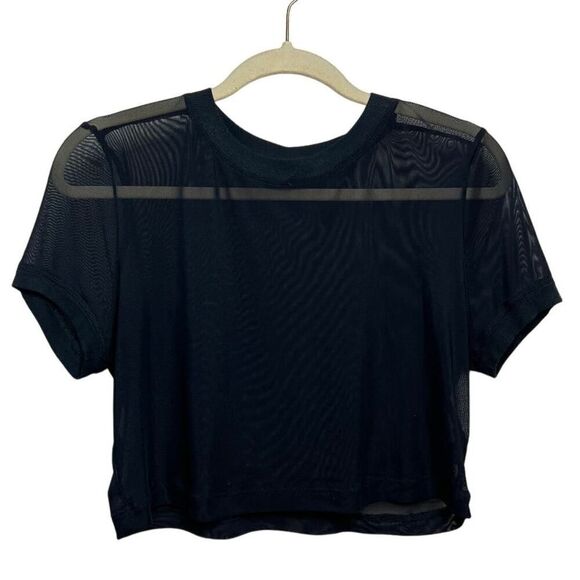 Out From Under Black Short Sleeve Crop Sheer Top Sz. L - Picture 1 of 4